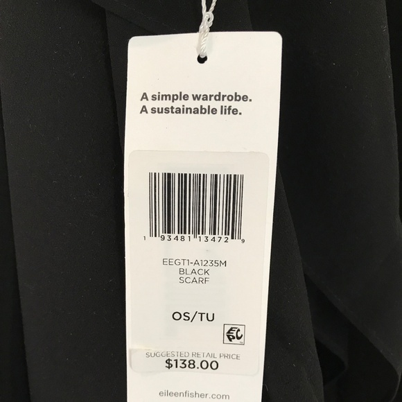 EILEEN FISHER 100% SILK BLACK SCARF/WRAP NWT - Picture 6 of 8